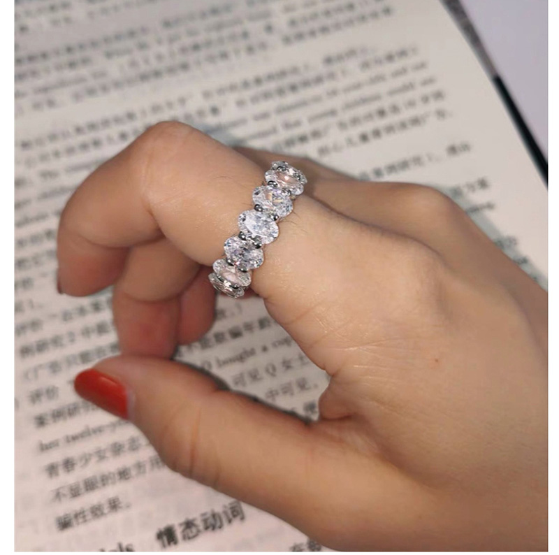 Fashion Elliptical Silver Full Diamond Zircon Ring,Fashion Rings