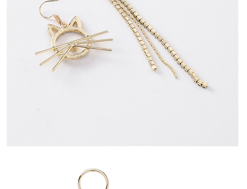 Fashion Gold Asymmetrical Cat Full Of Tassel Earrings,Drop Earrings