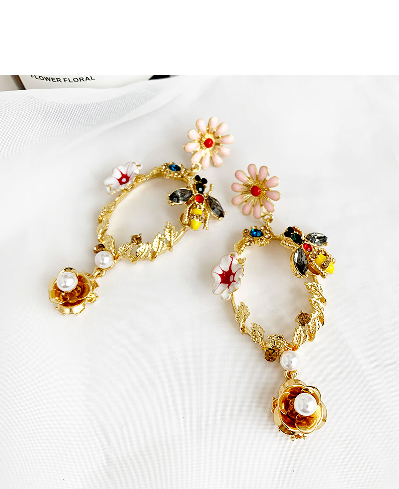 Fashion Gold Alloy Studded Bee Flower Earrings,Drop Earrings