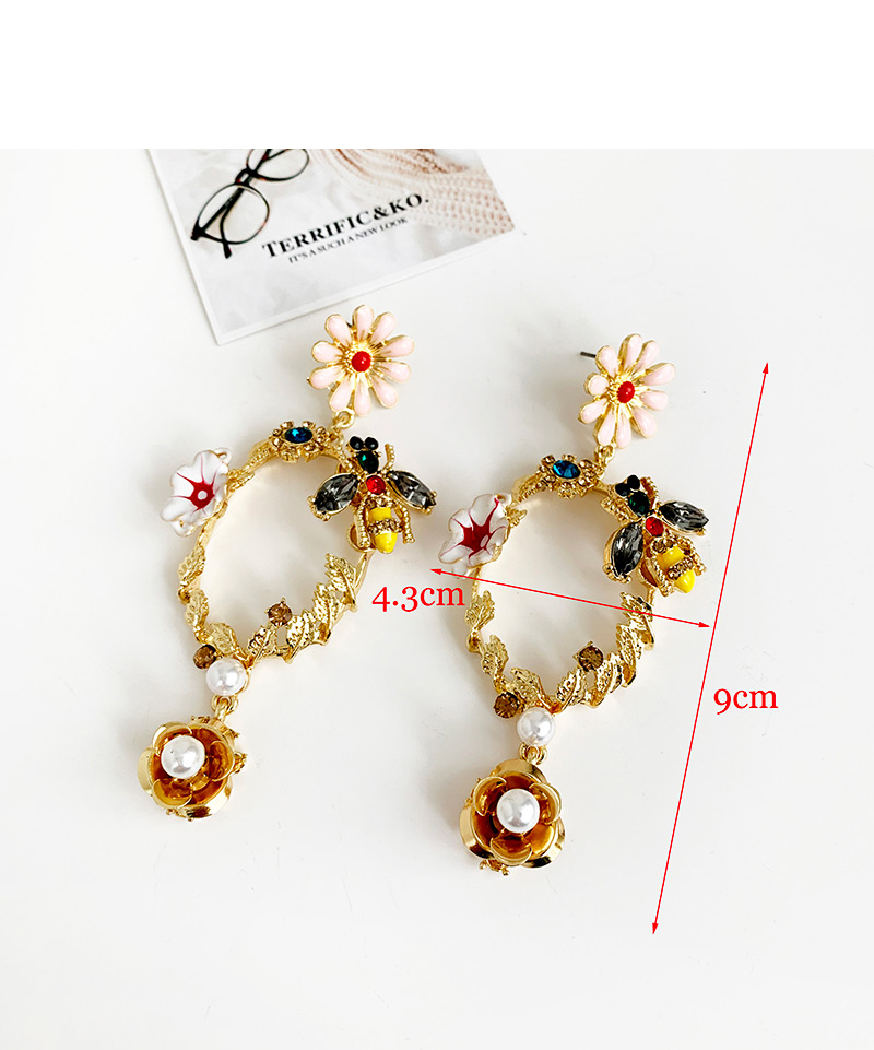 Fashion Gold Alloy Studded Bee Flower Earrings,Drop Earrings