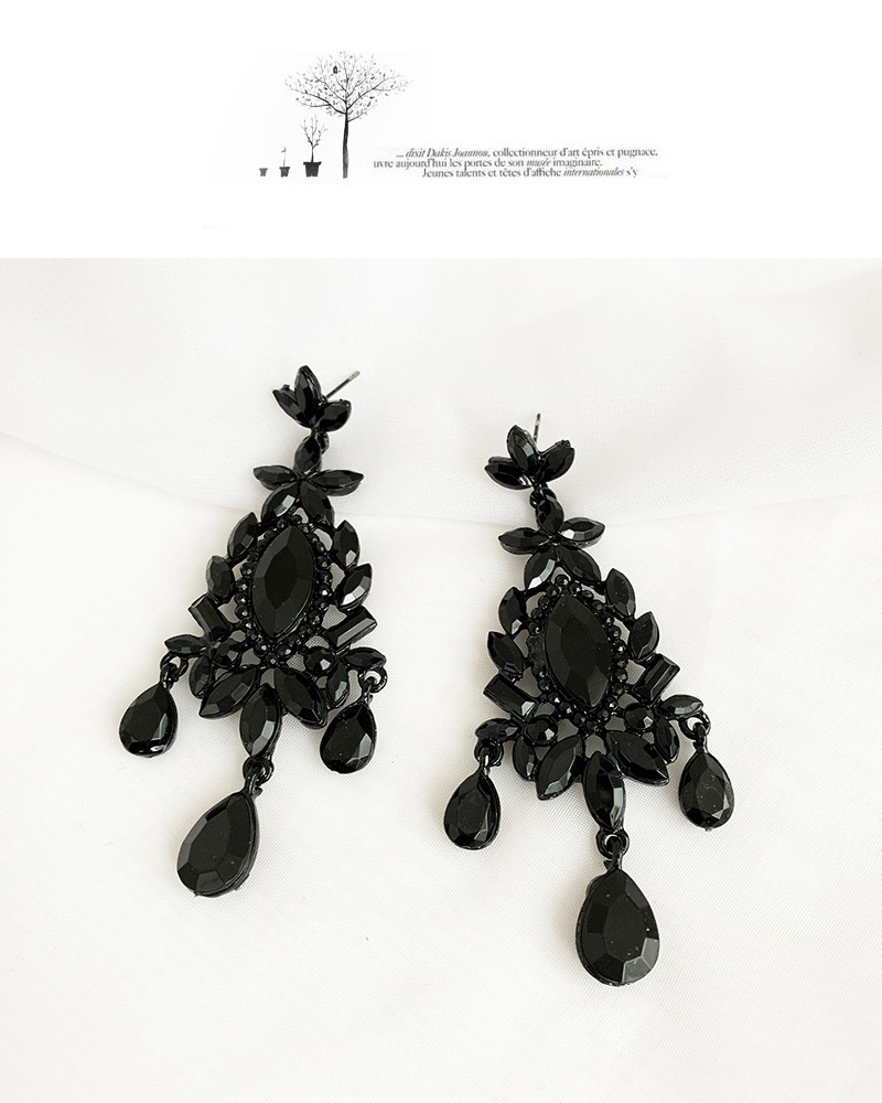 Fashion Black Alloy Studded Tassel Earrings,Drop Earrings