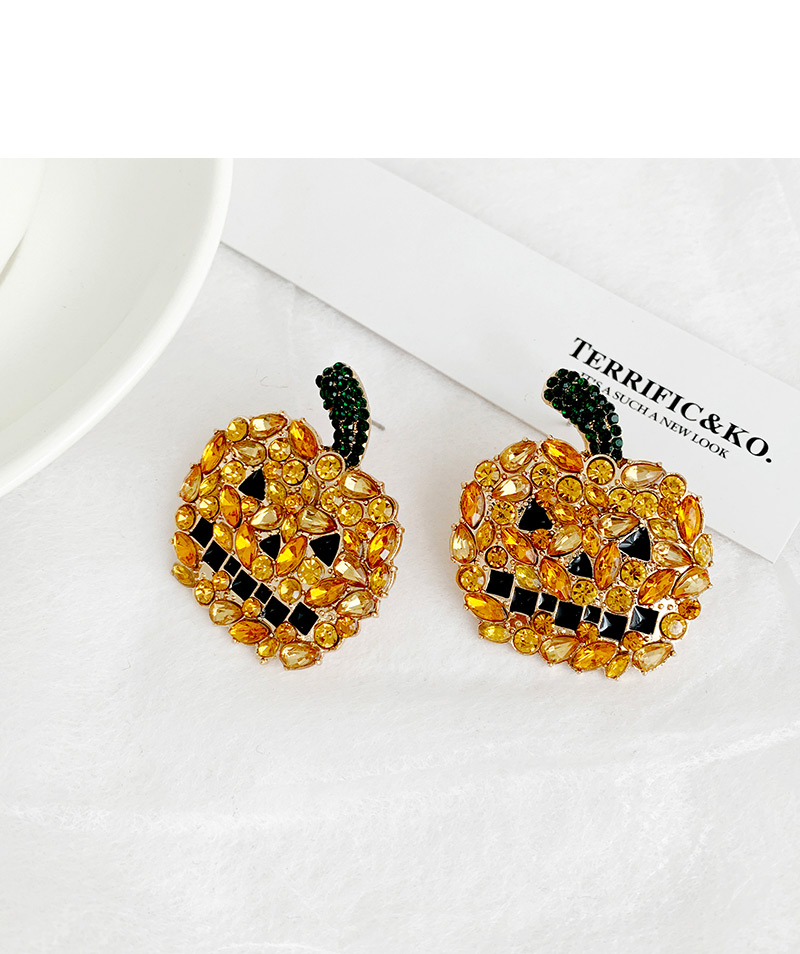 Fashion Yellow Alloy Studded Pumpkin Stud Earrings,Stud Earrings