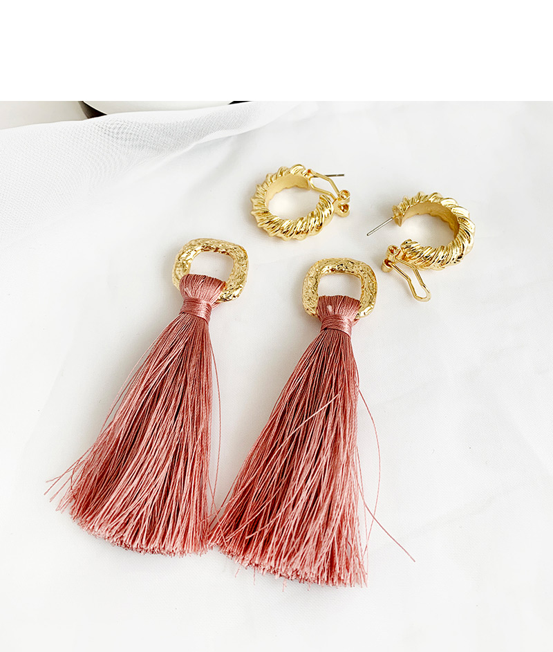 Fashion Red Alloy Chain Cotton Tassel Earrings,Drop Earrings