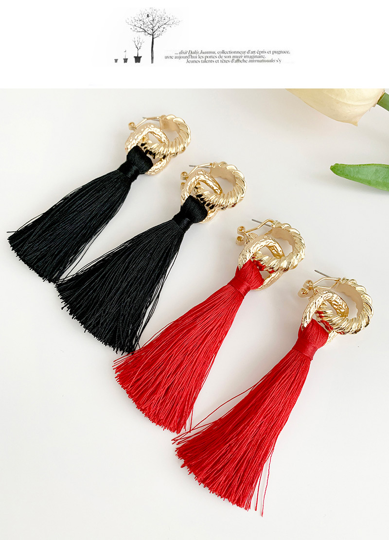 Fashion Red Alloy Chain Cotton Tassel Earrings,Drop Earrings