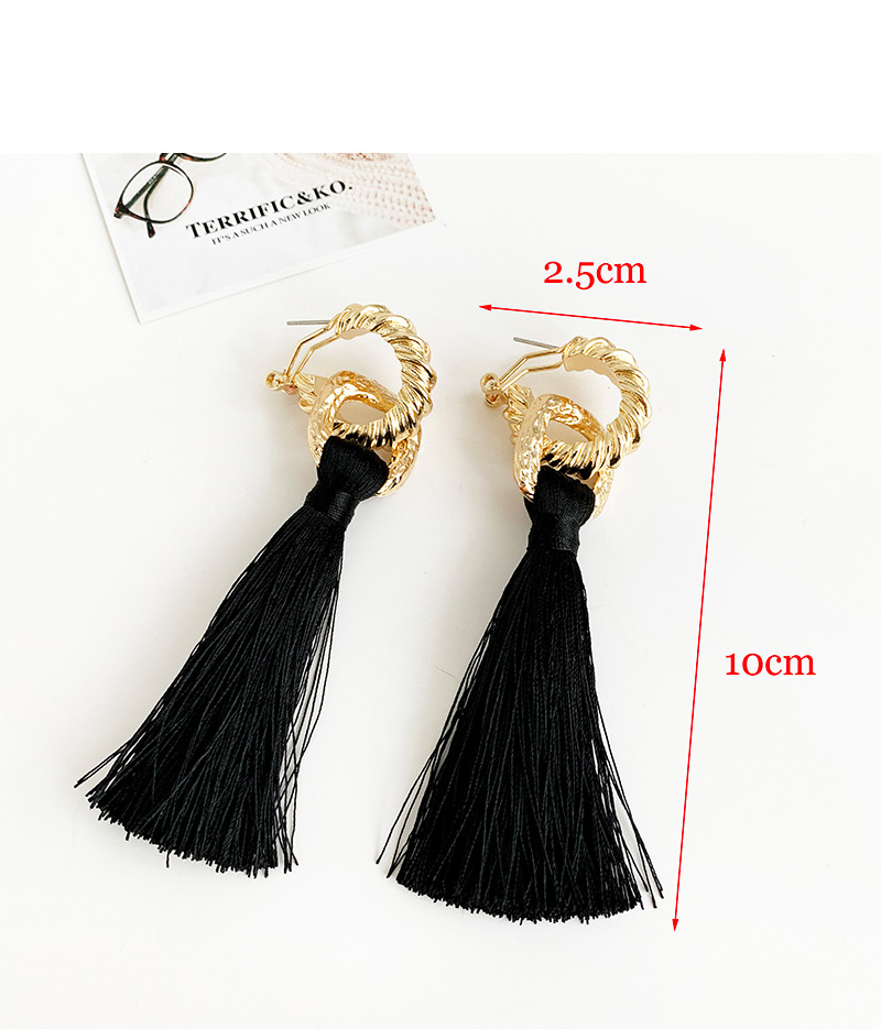 Fashion Black Alloy Chain Cotton Tassel Earrings,Drop Earrings