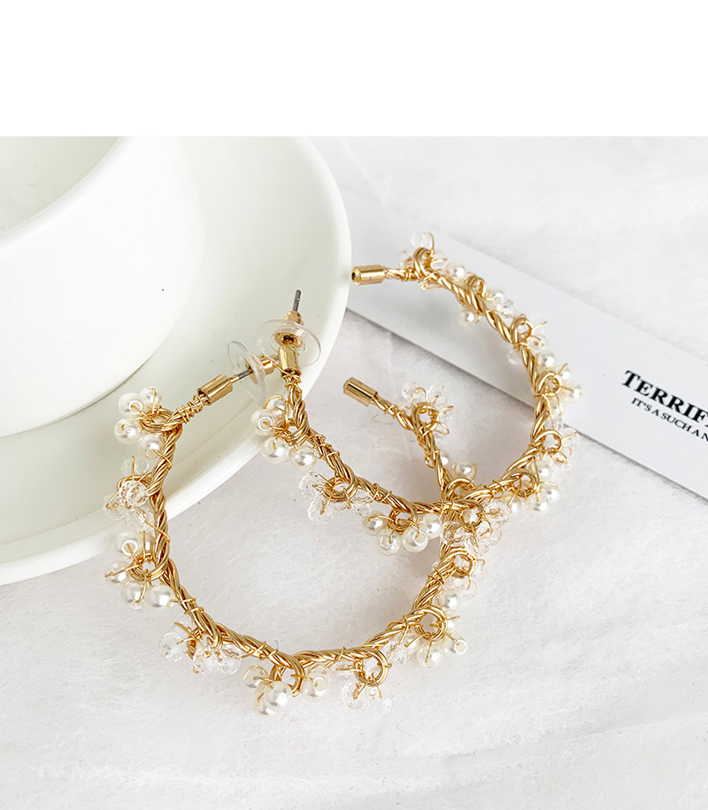 Fashion Gold Alloy Pearl C-shaped Earrings,Hoop Earrings