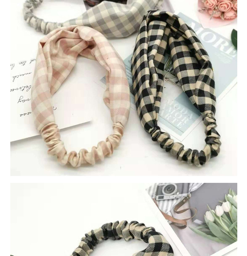 Fashion Water Pink Plaid Knotted Headband Wide-breasted Plaid Fabric Bow Headband,Head Band
