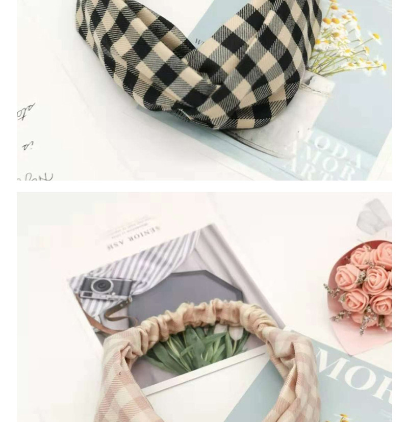 Fashion Water Pink Plaid Knotted Headband Wide-breasted Plaid Fabric Bow Headband,Head Band