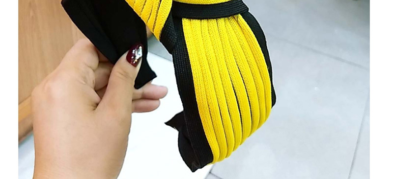 Fashion Yellow Plus Black Knotted Headband Wide-brimmed Color Matching Knotted Woolen Headband,Head Band