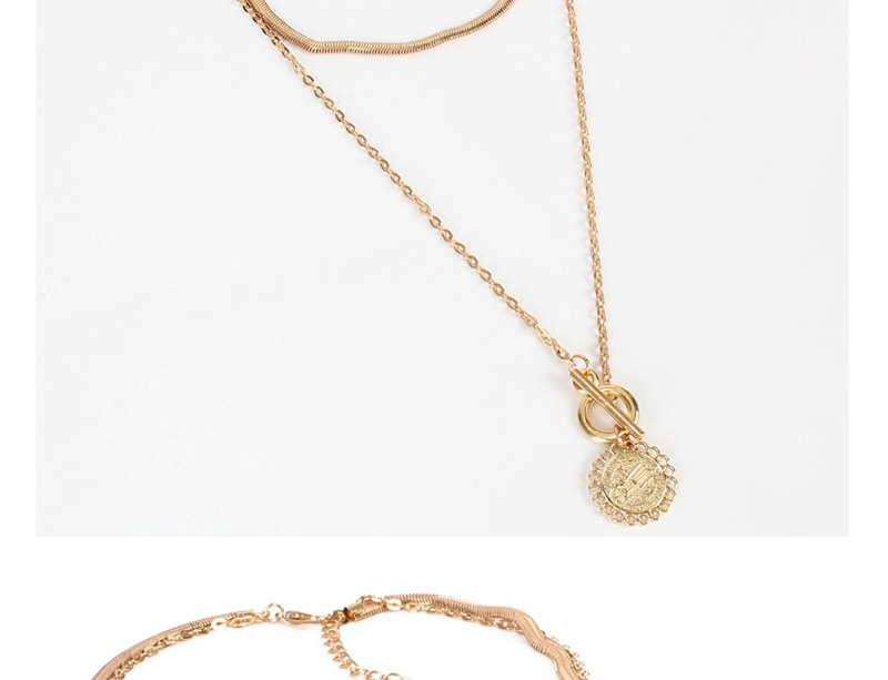 Fashion Gold Geometric Word Buckle Necklace,Multi Strand Necklaces