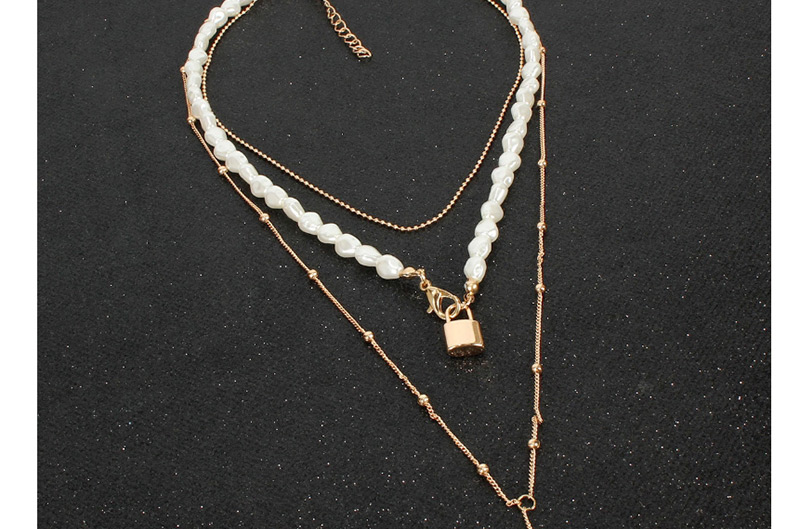 Fashion Gold Shaped Pearl Lock Necklace,Multi Strand Necklaces