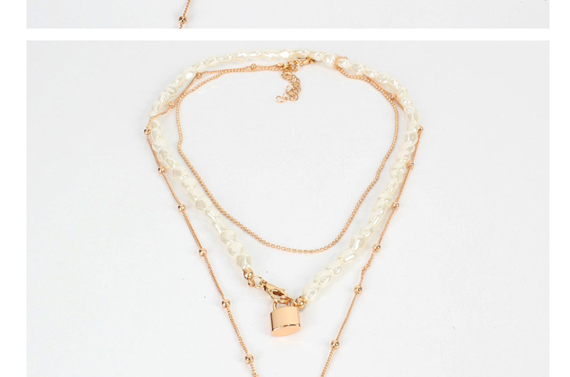 Fashion Gold Shaped Pearl Lock Necklace,Multi Strand Necklaces