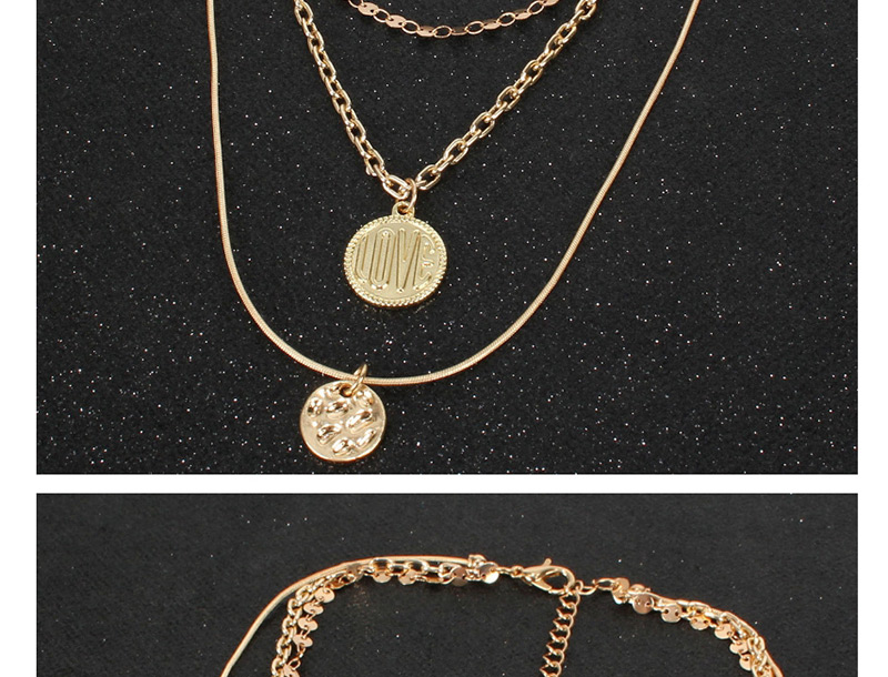 Fashion Gold Multilayer Wafer Love Alloy Necklace,Multi Strand Necklaces