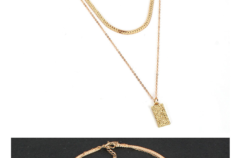 Fashion Gold Geometric Chain Embossed Square Necklace,Multi Strand Necklaces