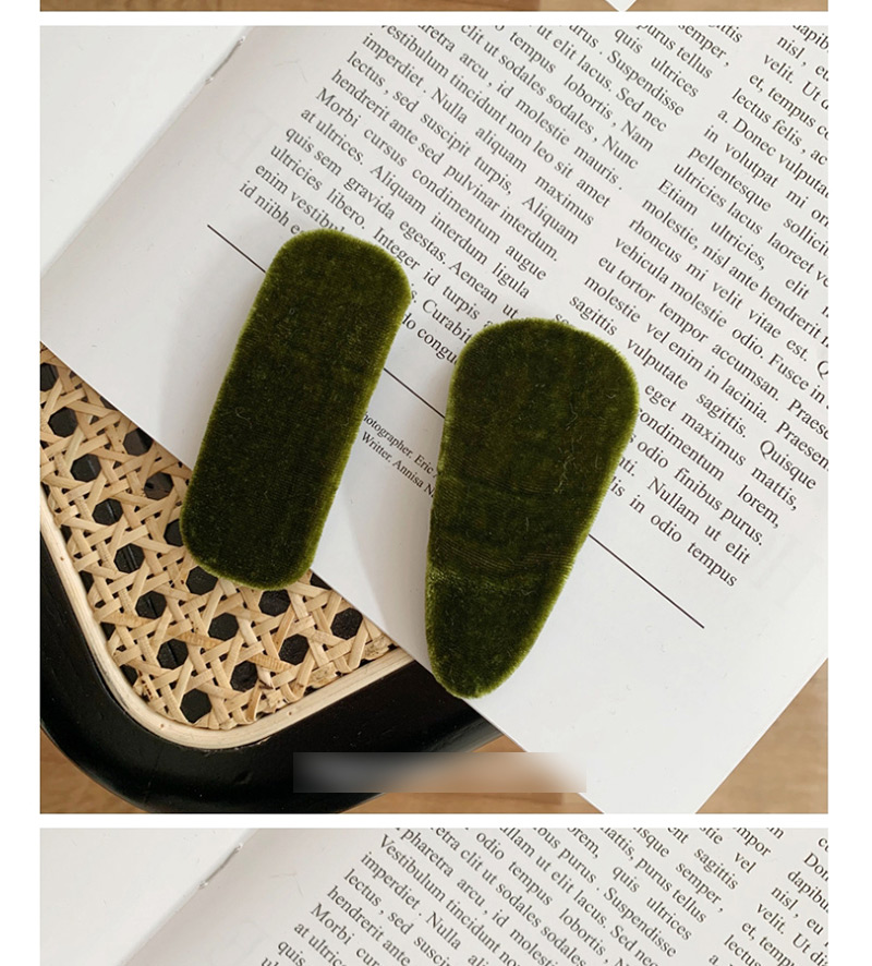 Fashion Large Rectangle - Moss Green Velvet Geometric Hair Clip,Hairpins