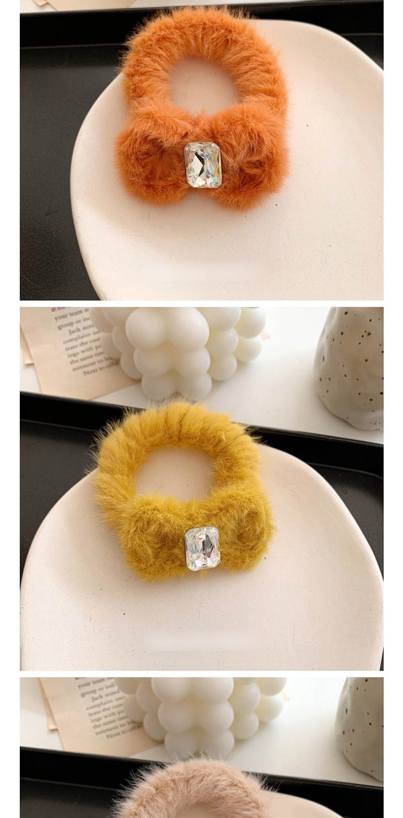 Fashion Hair Rope - Orange Diamond-like Rabbit Hair Bb Clip,Hair Ring