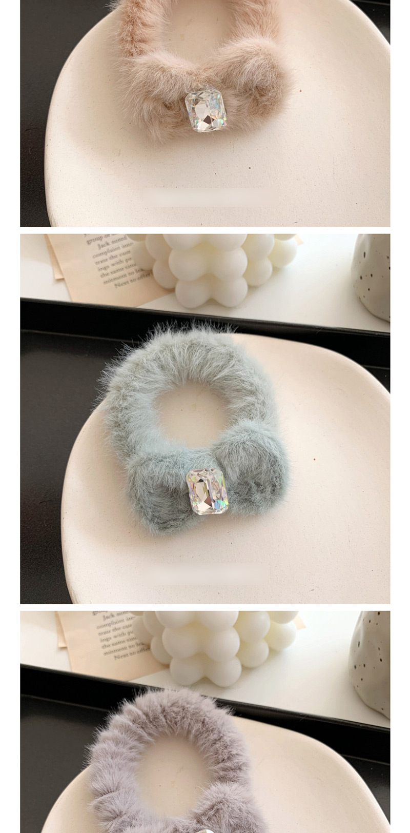 Fashion Hair Rope - Beige Diamond-like Rabbit Hair Bb Clip,Hair Ring