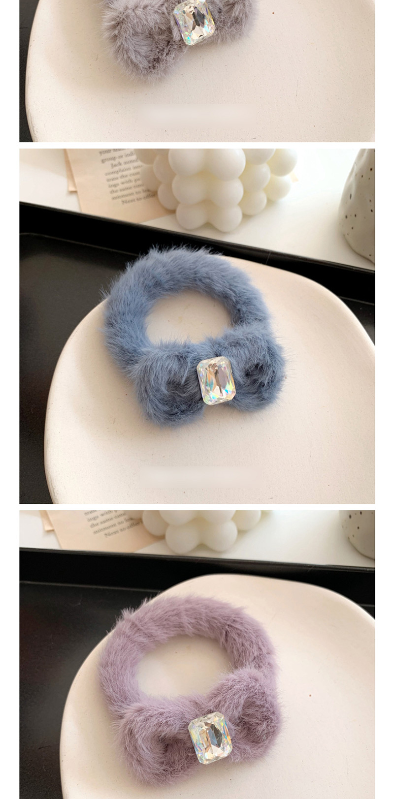 Fashion Hair Rope - Blue Diamond-like Rabbit Hair Bb Clip,Hair Ring