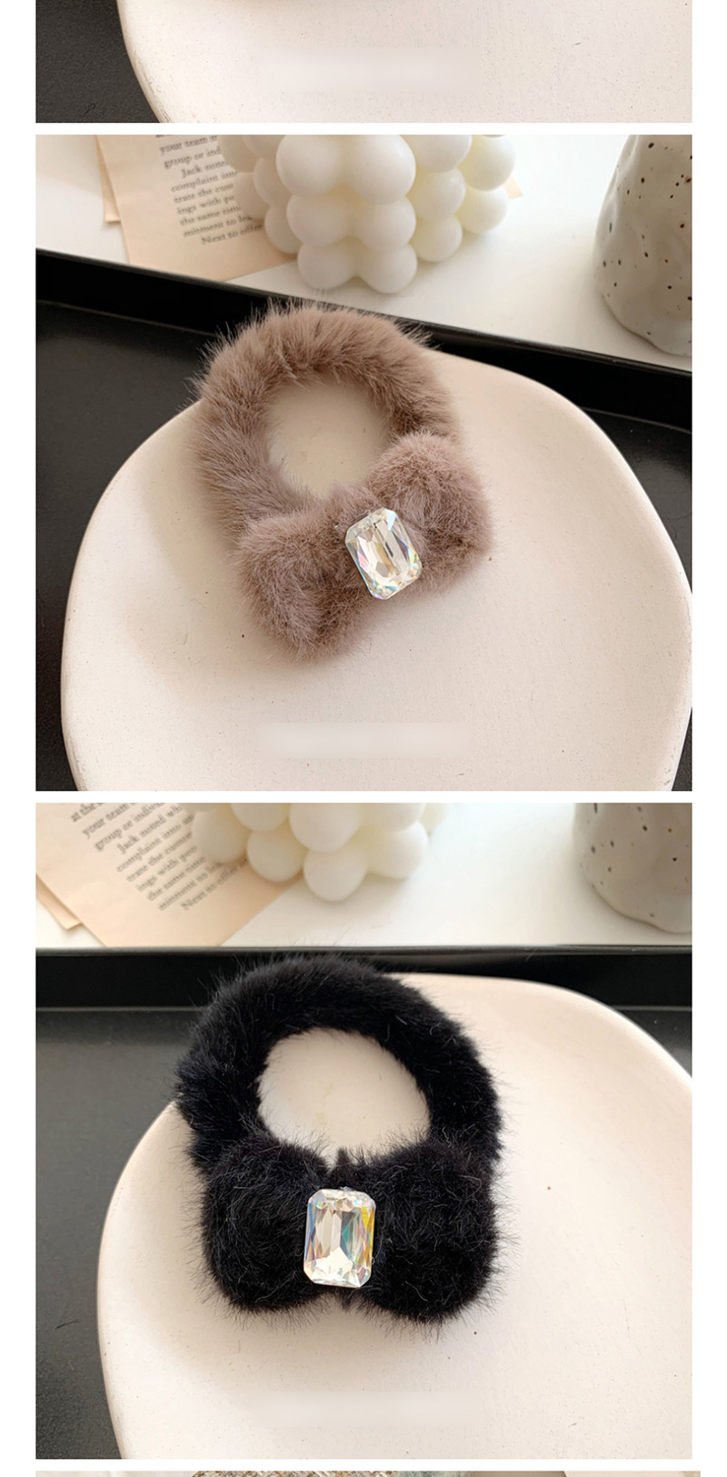 Fashion Hair Rope - Grey Diamond-like Rabbit Hair Bb Clip,Hair Ring