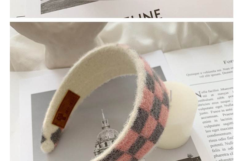 Fashion Gray Grid (white Background) Plaid Broad-neck Imitation Rabbit Velvet Headband,Head Band