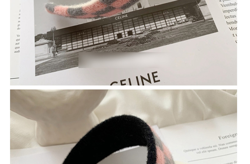 Fashion Coffee Color Grid Plaid Broad-neck Imitation Rabbit Velvet Headband,Head Band