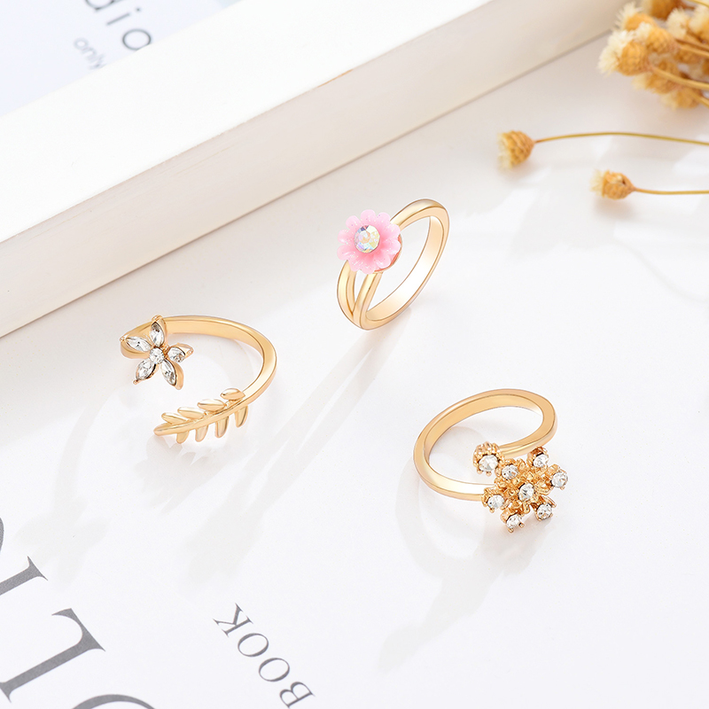 Fashion Gold Flower Opening Adjustable Ring Three-piece,Fashion Rings