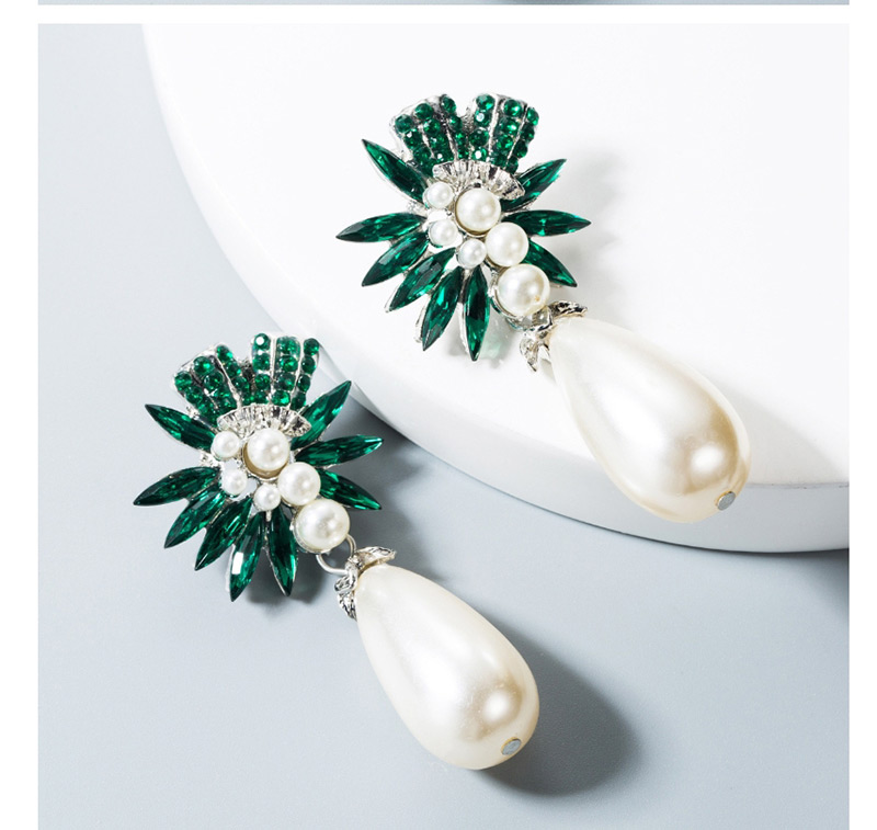 Fashion Green Alloy Diamond Large Pearl Earrings,Drop Earrings