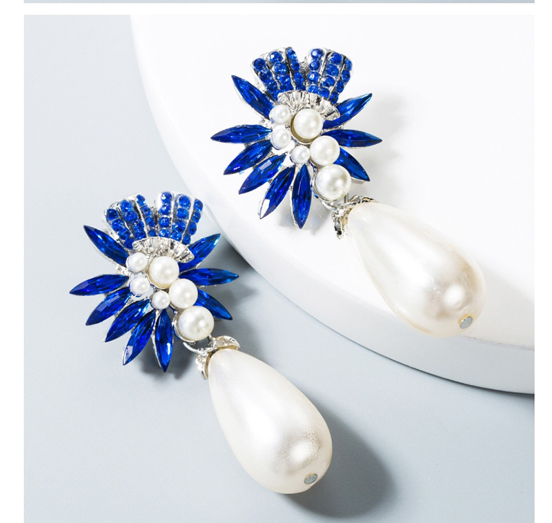 Fashion Blue Alloy Diamond Large Pearl Earrings,Drop Earrings