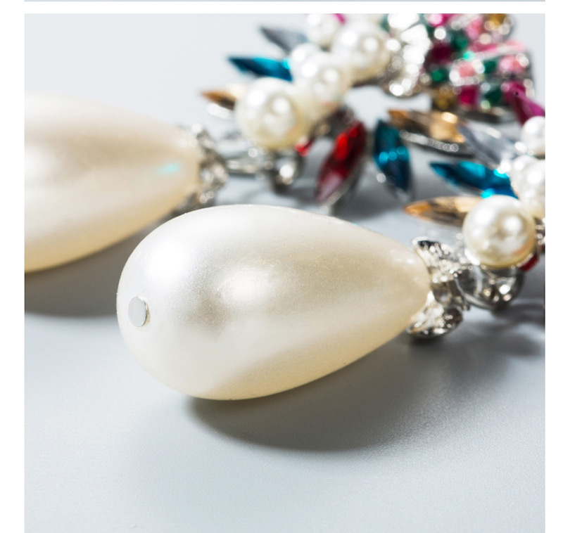 Fashion Blue Alloy Diamond Large Pearl Earrings,Drop Earrings