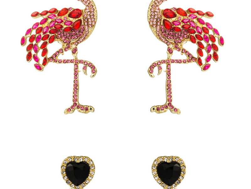 Fashion Black Flamingo With Diamond Stud Earrings,Drop Earrings