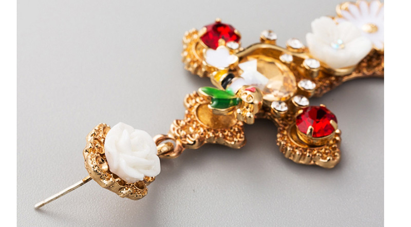 Fashion Gold Cross Flower Alloy Diamond Earrings,Drop Earrings