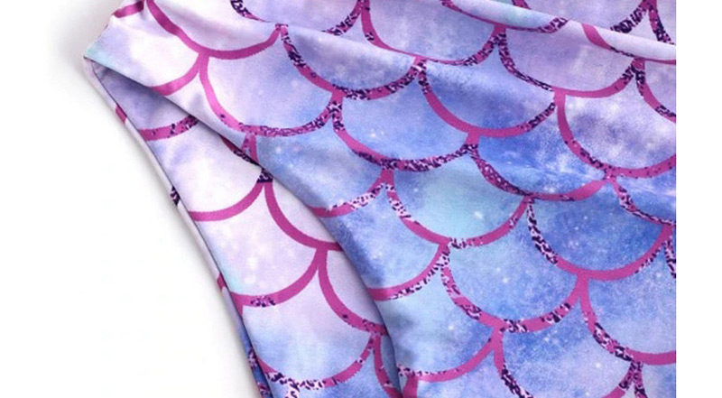 Fashion Pink High Waist Gradient Fish Scale Print Split Swimsuit,Swimwear Sets