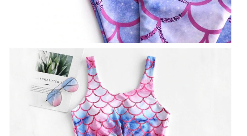 Fashion Pink High Waist Gradient Fish Scale Print Split Swimsuit,Swimwear Sets