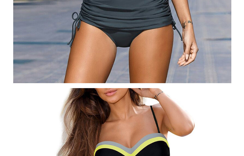 Fashion Black Yellow Flat Angle Split Swimsuit,Swimwear Sets