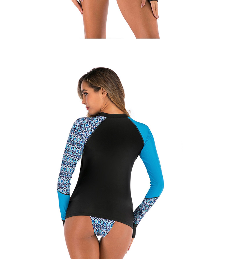 Fashion Blue Long Sleeve Split Swimsuit,Swimwear Sets