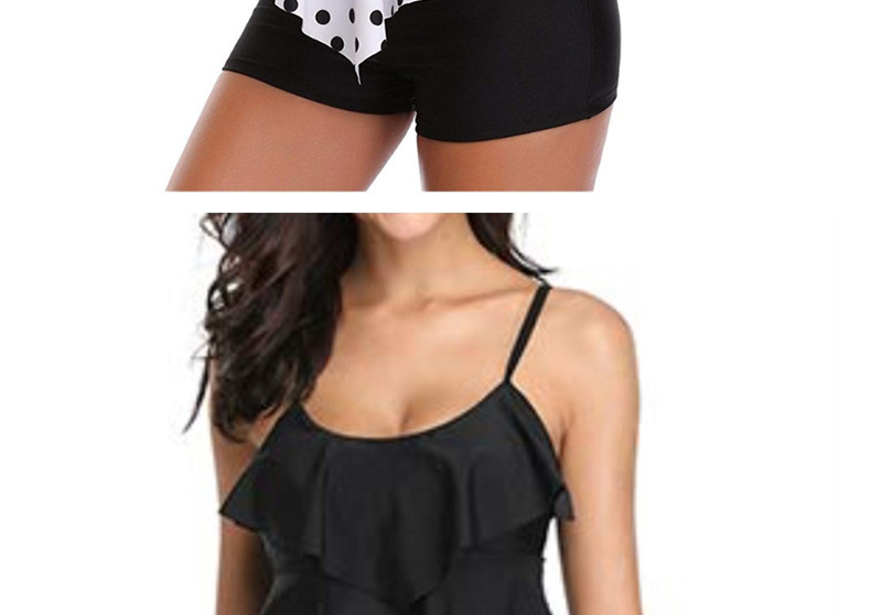 Fashion Black Leaves Flat Angle Multi-layered Ruffled Split Swimsuit,Swimwear Sets