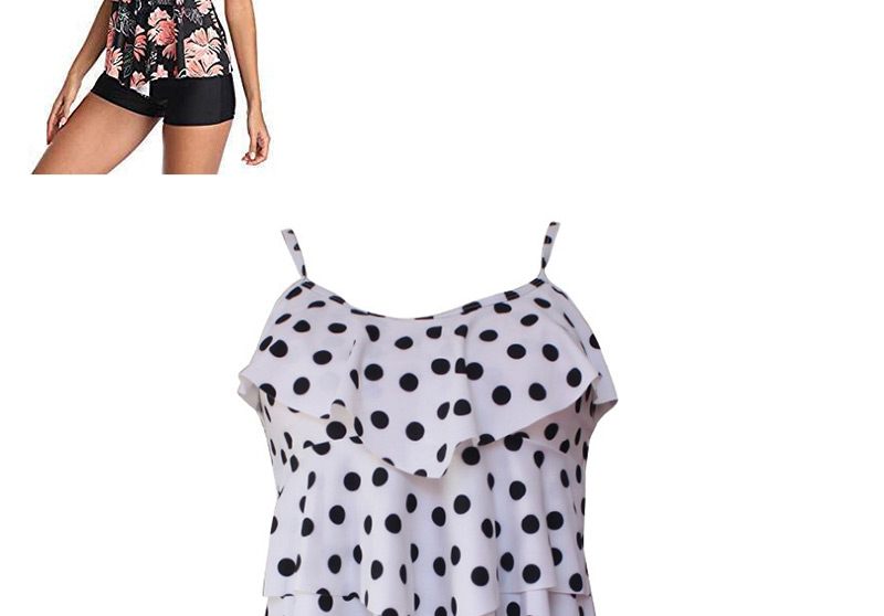 Fashion White Dots Flat Angle Multi-layered Ruffled Split Swimsuit,Swimwear Sets