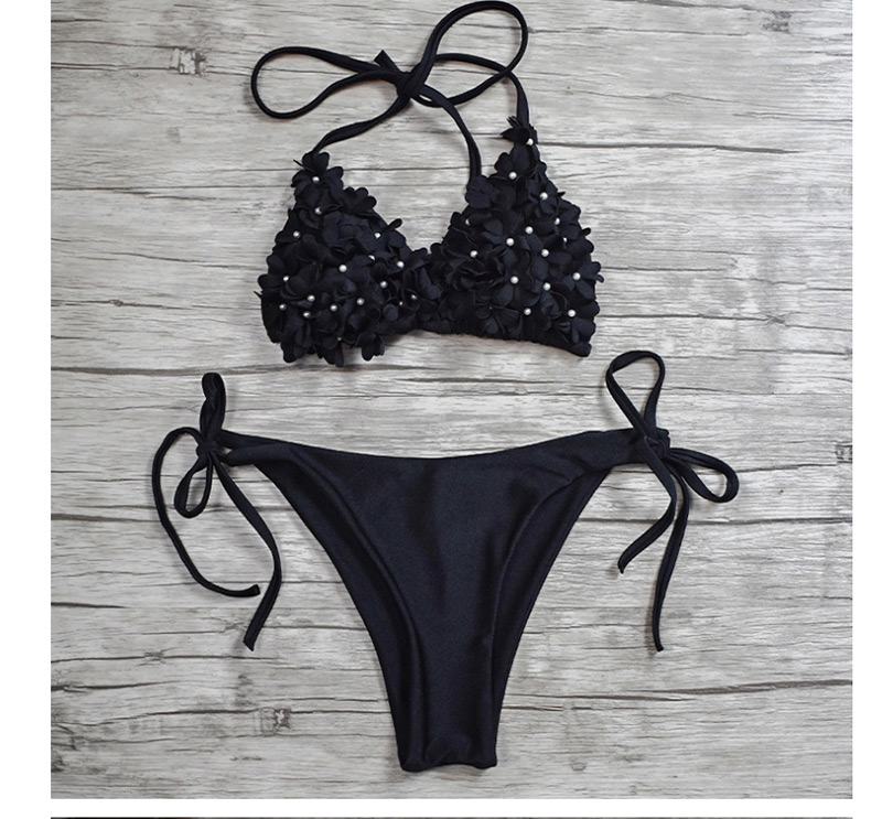 Fashion Black Flower Split Swimsuit,Bikini Sets
