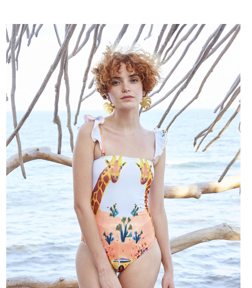 Fashion Giraffe White Ruffled One-piece Swimsuit,One Pieces