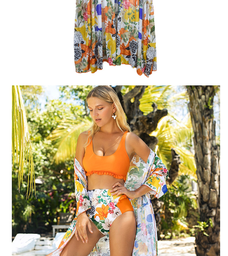 Fashion Gauze High-waist Printed Veil Split Swimsuit,Bikini Sets