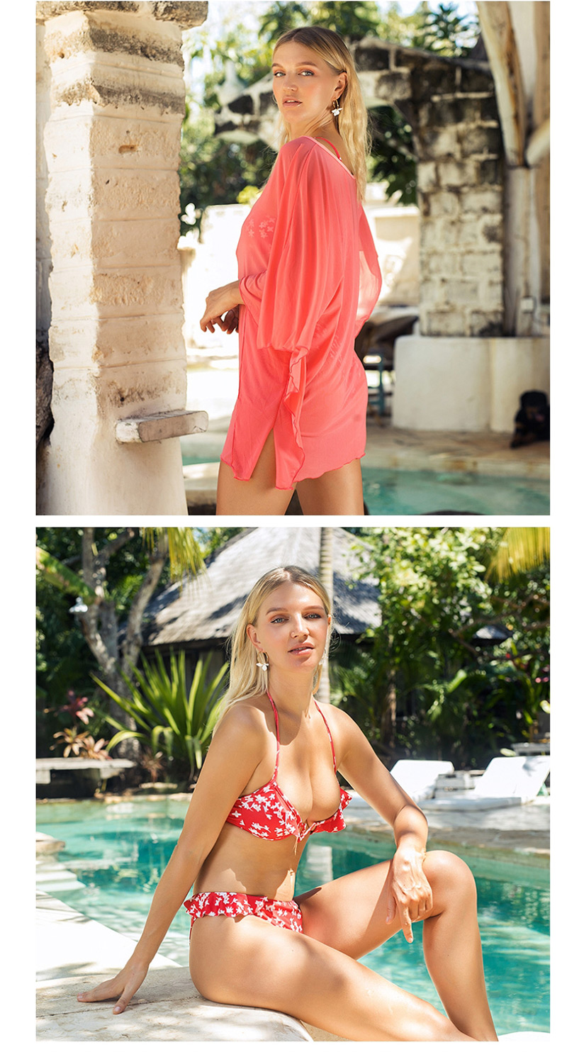 Fashion Red Cactus Print Split Swimsuit,Bikini Sets