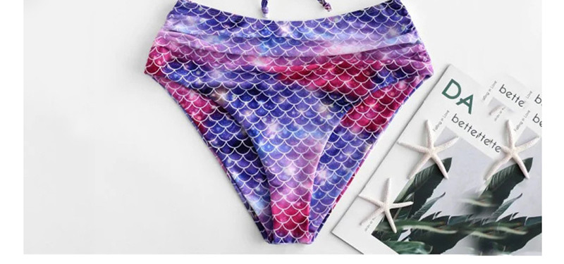 Fashion Color High Waist Fish Scale Split Swimsuit,Bikini Sets