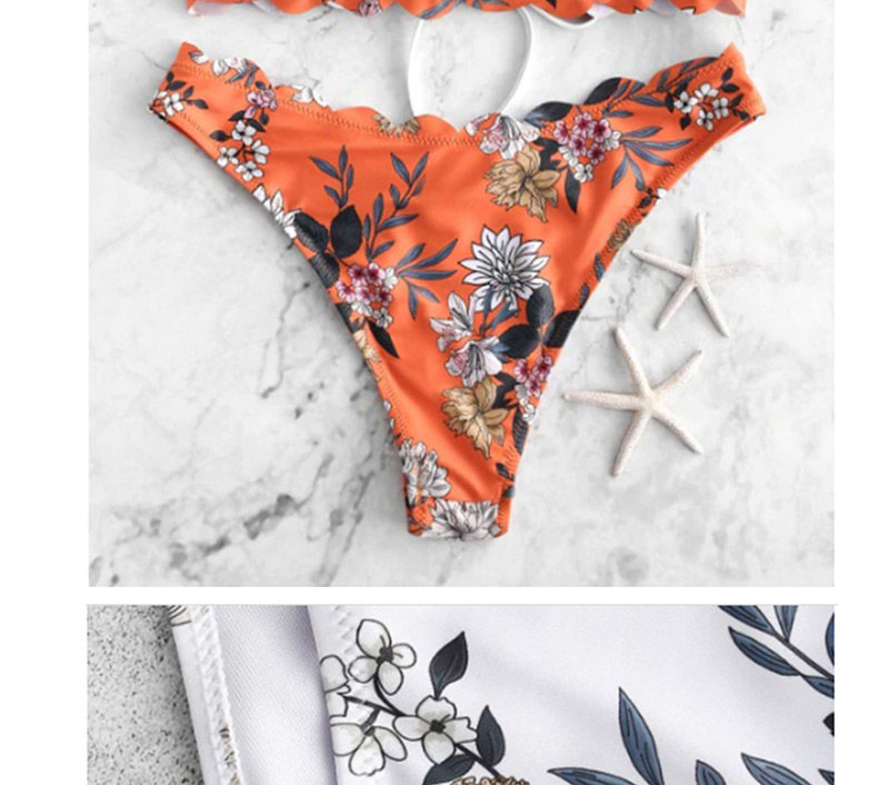 Fashion Orange Printed Tube Top Chest Tie With Rope Split Swimsuit,Bikini Sets