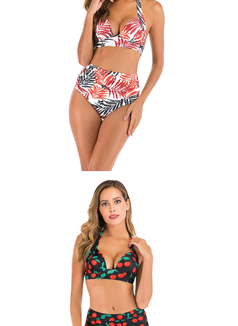 Fashion Black Cherry Printed High Waist Bikini,Bikini Sets
