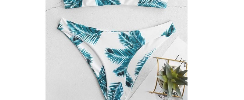 Fashion White Leaf Print Split Swimsuit,Bikini Sets