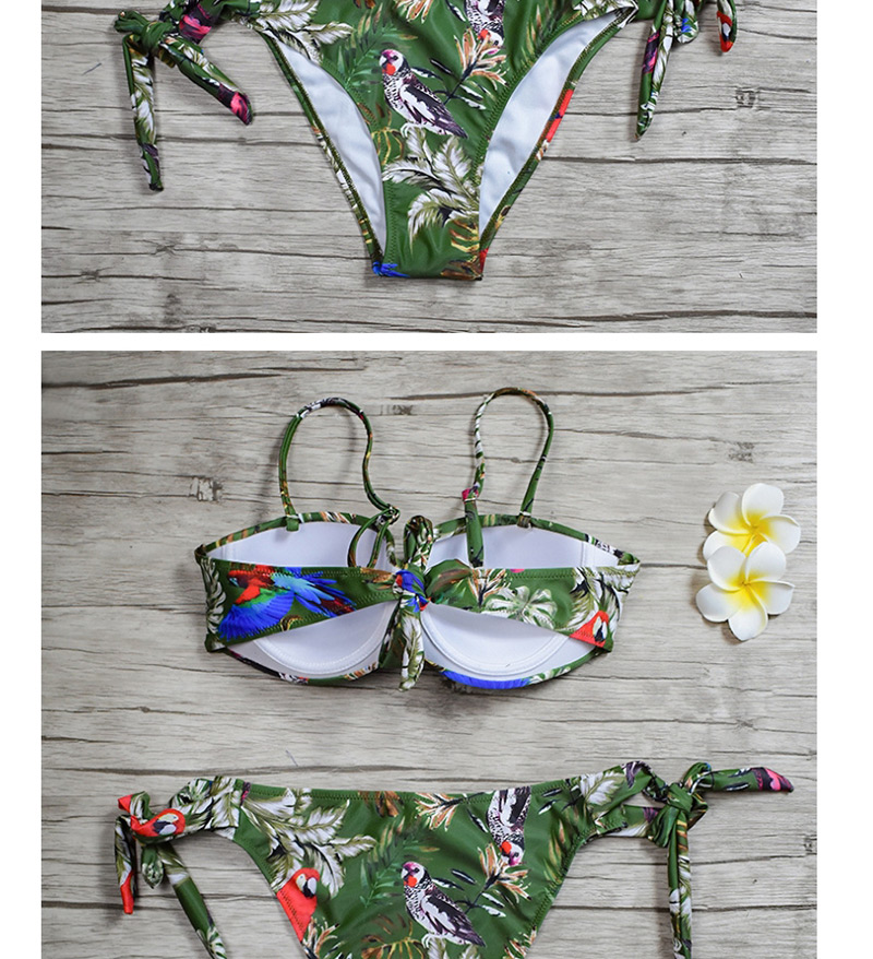Fashion Green Printed Tube Top Split Swimsuit,Bikini Sets
