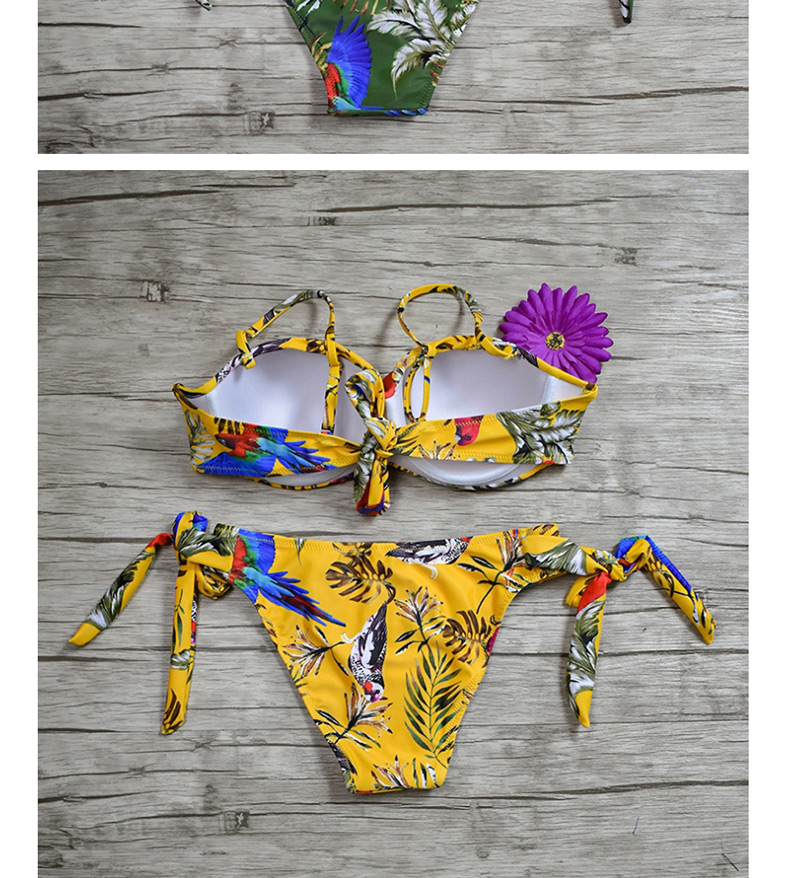 Fashion Yellow Printed Tube Top Split Swimsuit,Bikini Sets