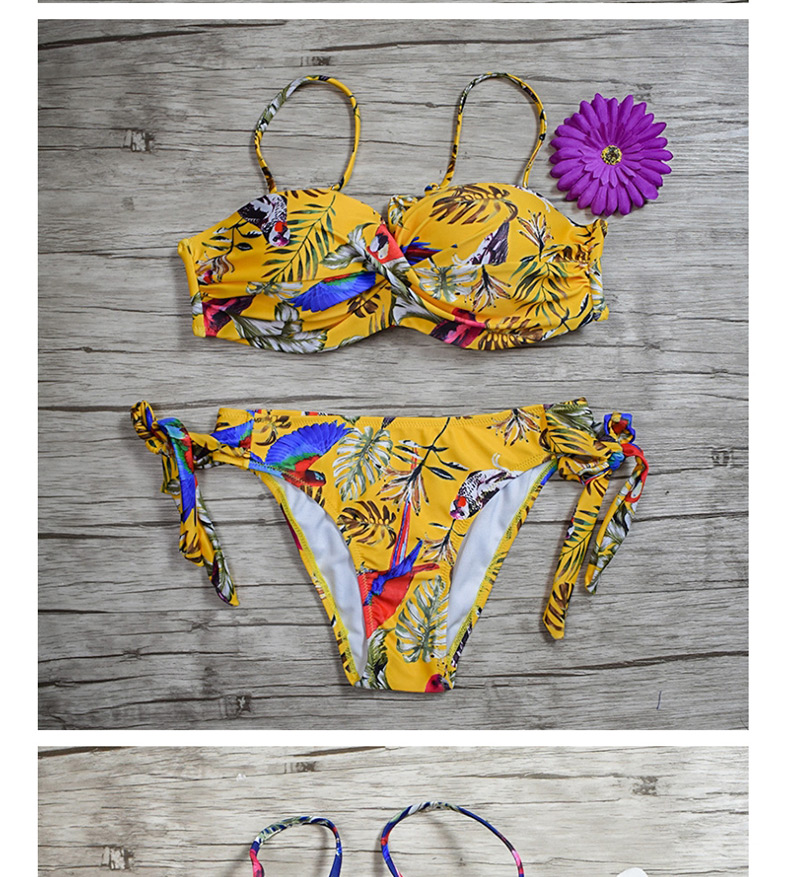 Fashion Yellow Printed Tube Top Split Swimsuit,Bikini Sets