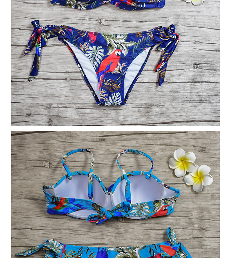 Fashion Blue Printed Tube Top Split Swimsuit,Bikini Sets