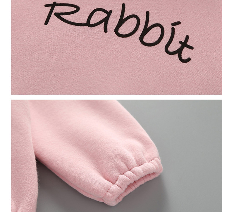 Fashion Pink Rabbit Ears Hooded Plus Velvet Romper,Kids Clothing